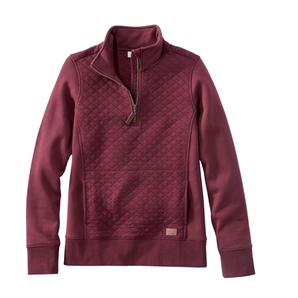 LL Bean Quilted Quarter Zip Pullover Sweater Small Tall Plum